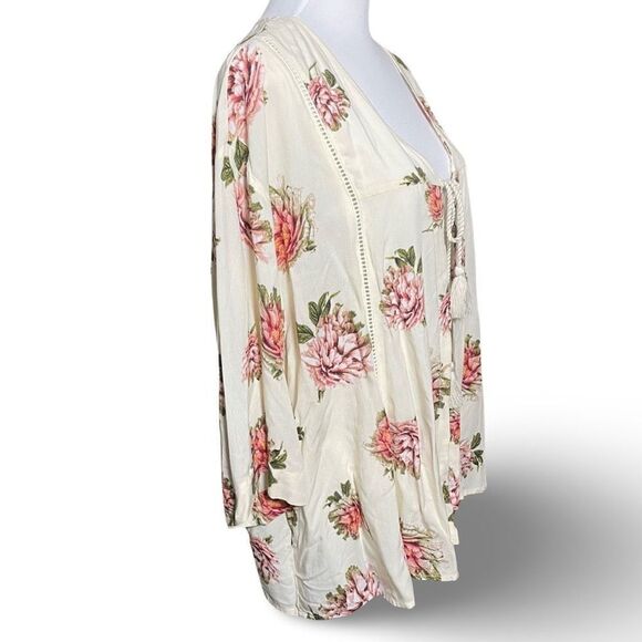 SKYE’S THE LIMIT Floral Kimono, Front Tie Closure, 3/4 Sleeves, Size M - Picture 6 of 8